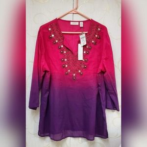 CHICOS Ombre Tunic XL Nwt Pink Purple